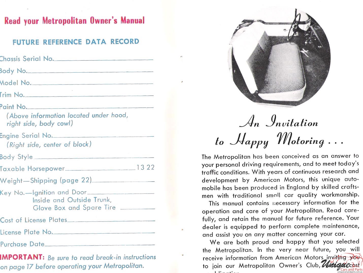 1957 Nash Metropolitan Owners Manual Page 15